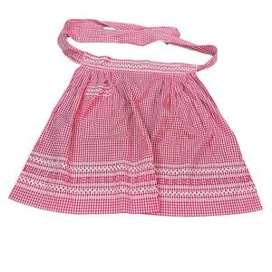 Vintage Gingham Red White Handmade 1950’s Half Apron
